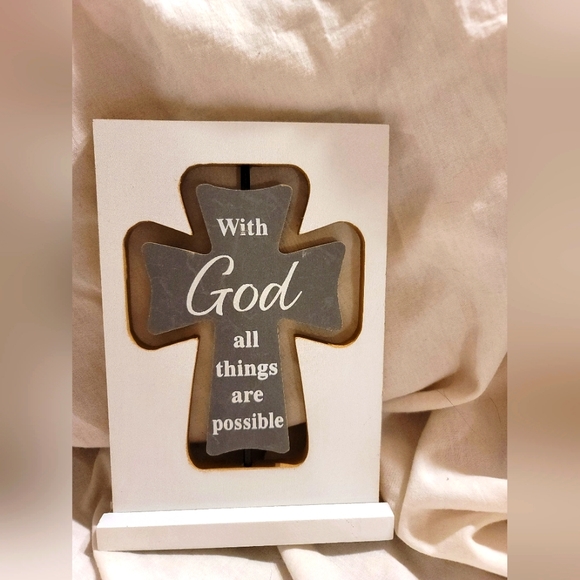 NWT SPINNING ROTATING INSPIRATIONAL SIGN STAND CROSS PRAYER GRATITUDE GI… - Picture 2 of 7
